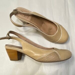 Miz Mooz Women's Slingback Heels Size 9 Perforated Leather Pumps Block Heel